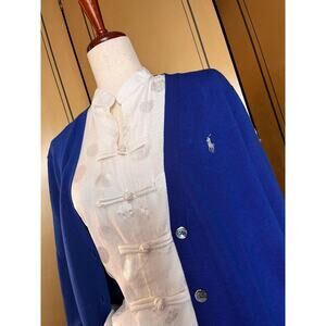 Vintage wool cardigan in cobalt blue by Ralph Lauren Sport, size XL